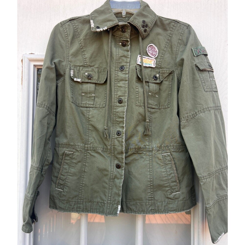 Vintage Rip Curl Olive Green with Patches Military Cargo Jacket Womens Large